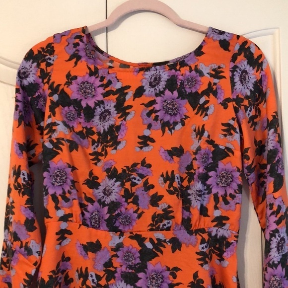 Free People Parker Orange Purple Floral Mini Dress Size 0 - Picture 3 of 11
